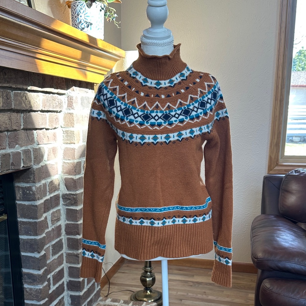 J. Crew Burnt Orange Fair Isle Turtleneck Sweater Size S